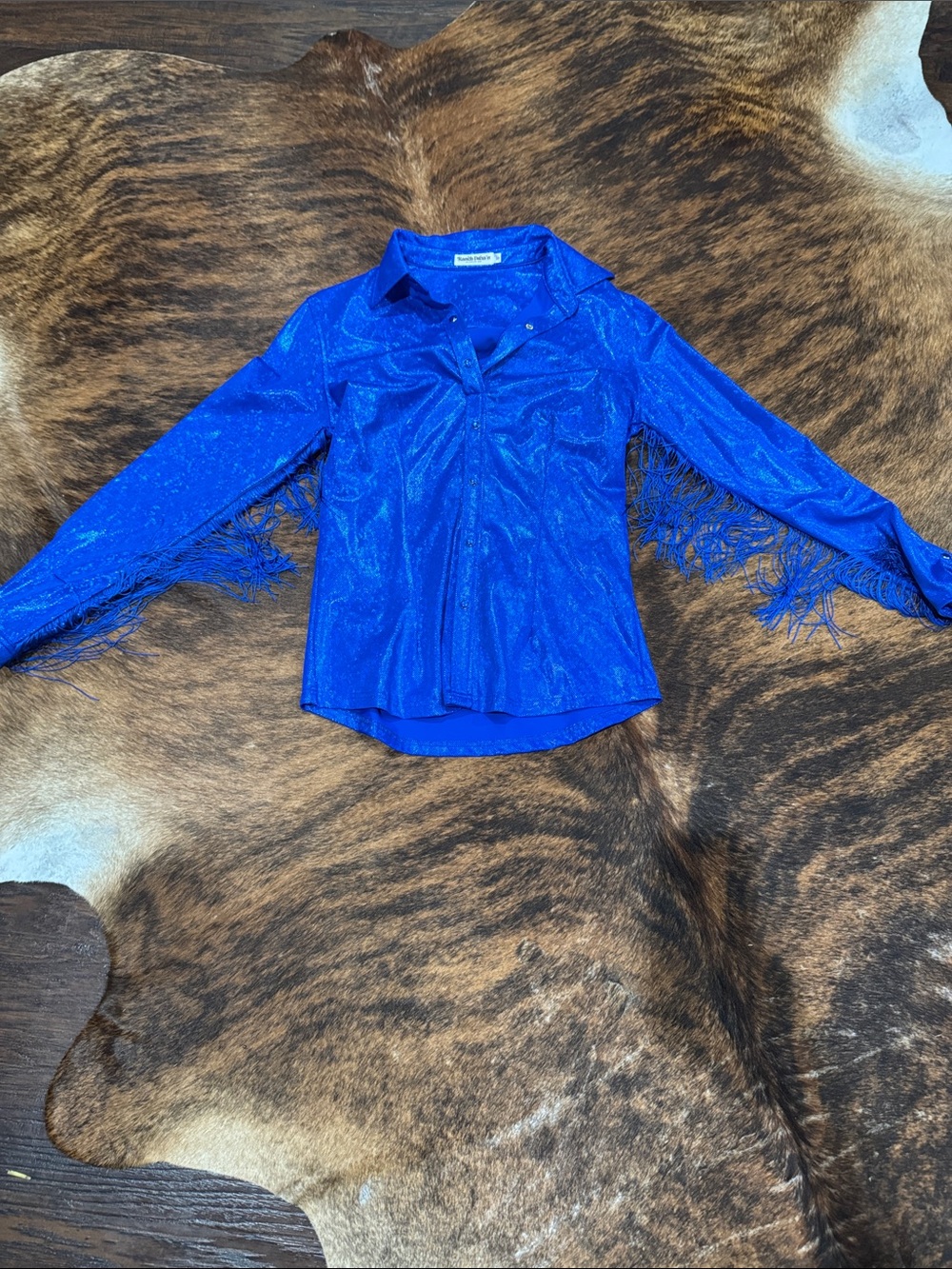 NWOT ROYAL SPARKLE & FRINGE PERFORMANCE RODEO SHIRT - Picture 4 of 7